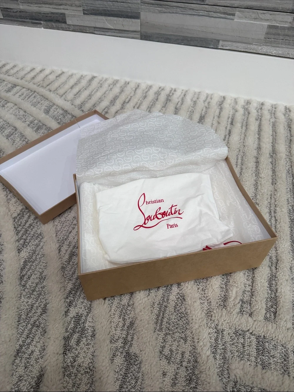Christian Louboutin Kids Shoe Box - Tan with White Logo EMPTY BOX